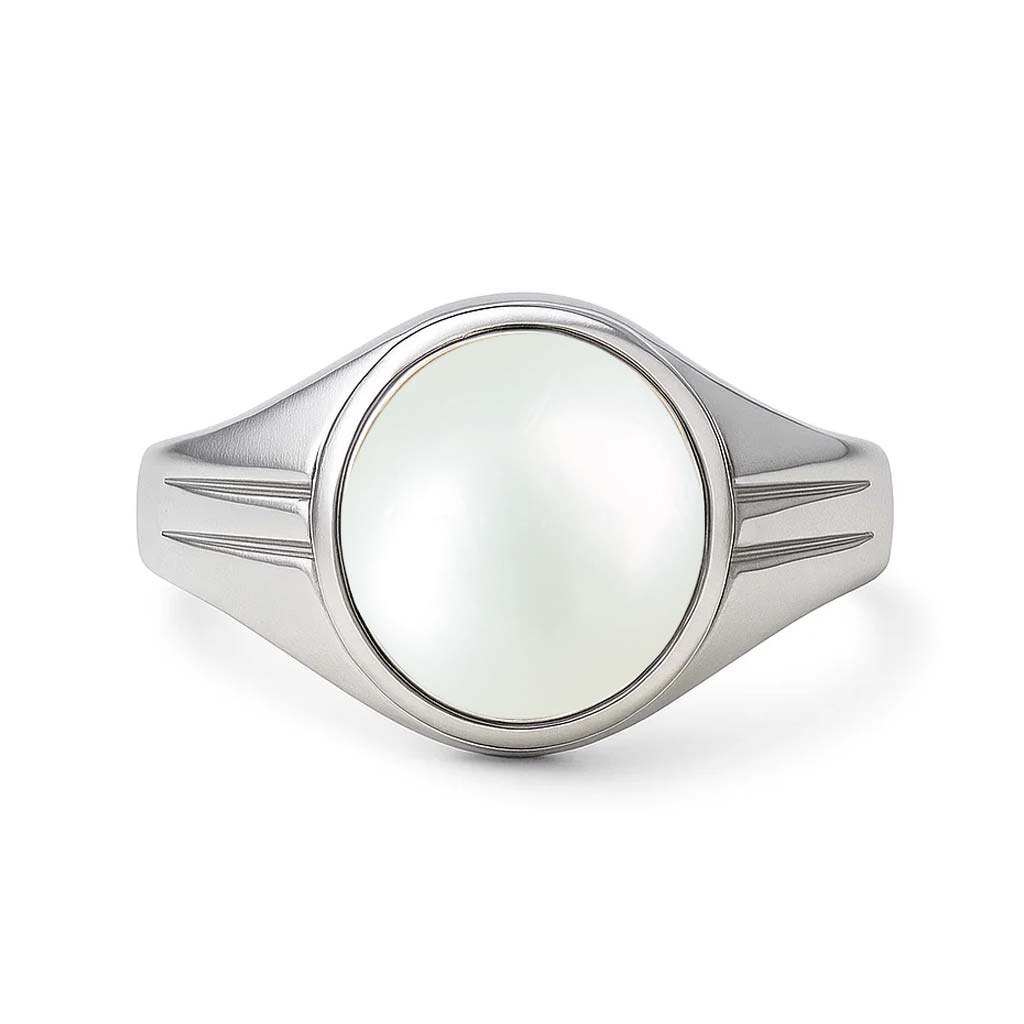 Classic Sterling Silver Pearl Gemstone Ring for Male