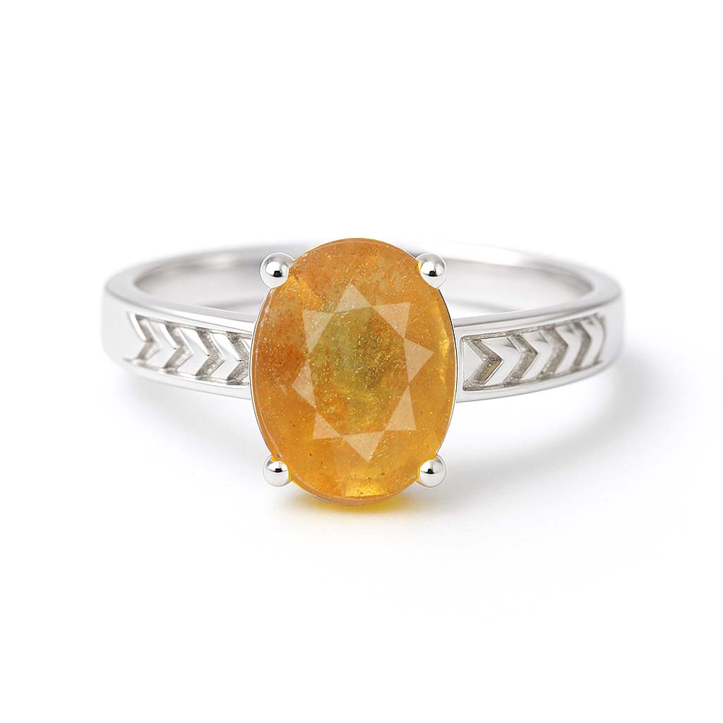 Classic Yellow Sapphire Stone Sterling Silver Ring for Women