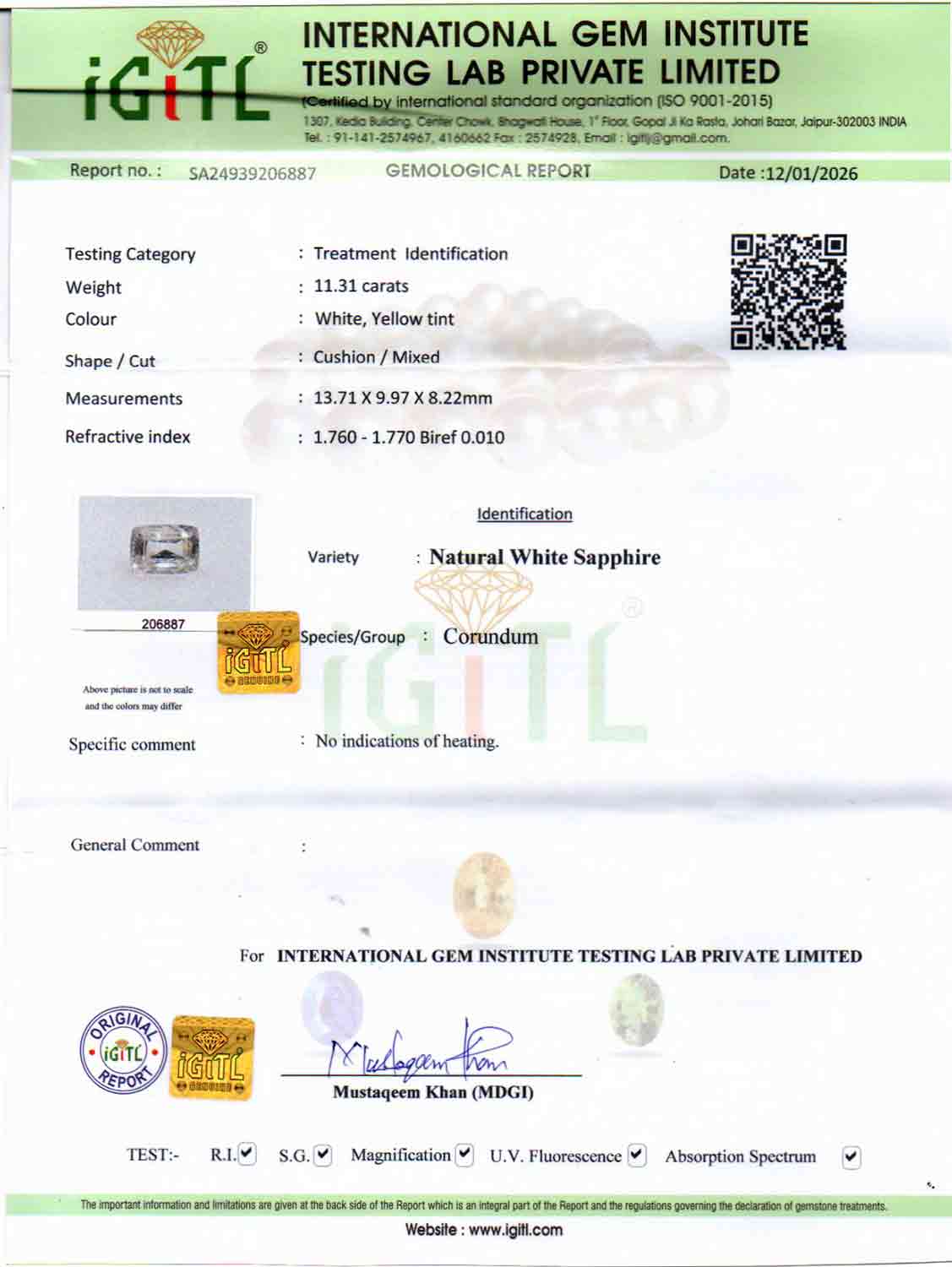 Ceylon White Sapphire - 11.31 Carat Limited Quality CWS-10070