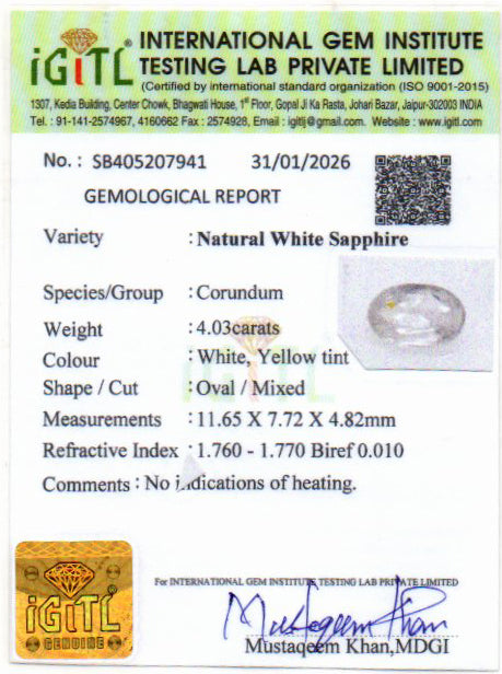Ceylon White Sapphire - 4.03 Carat Prime Quality CWS-10072