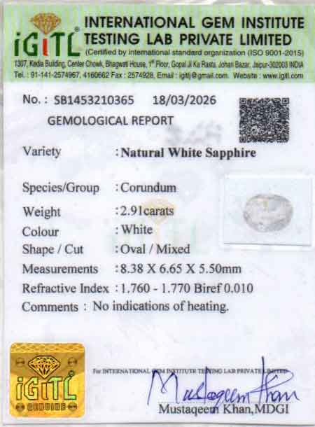 Ceylon White Sapphire - 2.91 Carat Fine Quality CWS-10075
