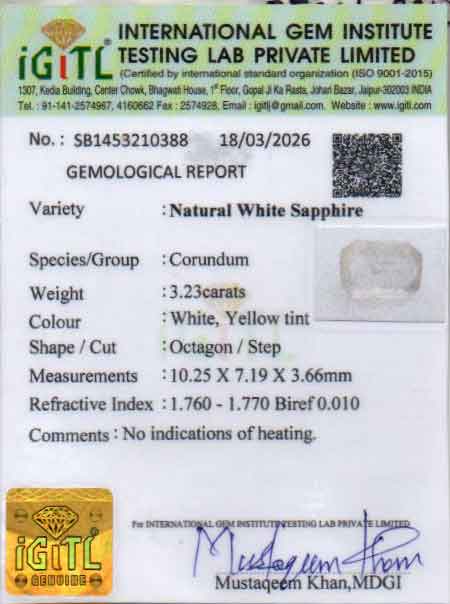 Ceylon White Sapphire - 3.23 Carat Fine Quality CWS-10078