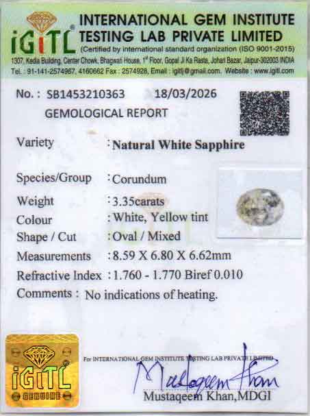 Ceylon White Sapphire - 3.35 Carat Fine Quality CWS-10079