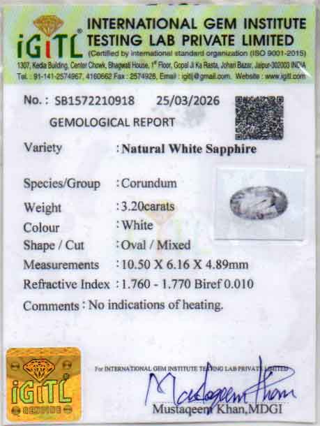 Ceylon White Sapphire - 3.20 Carat Fine Quality CWS-10080