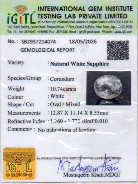 Ceylon White Sapphire - 10.74 Carat Limited Quality CWS-10081