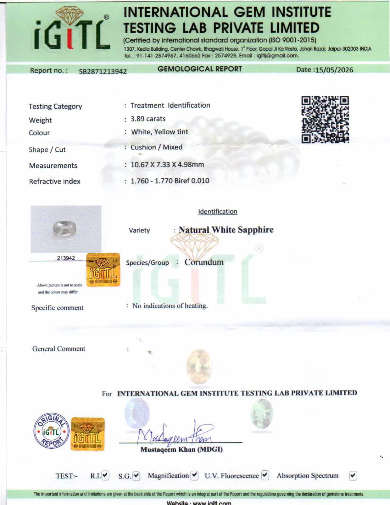 Ceylon White Sapphire - 3.89 Carat Limited Quality CWS-10082
