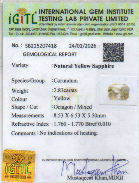 Ceylon Yellow Sapphire - 2.83 Carat Limited Quality CYS-3463