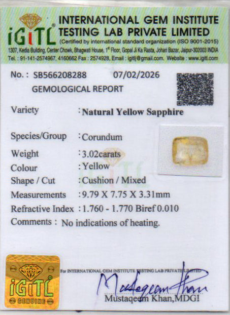 Yellow Sapphire - 3.02 Carats