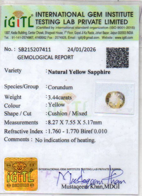 Yellow Sapphire - 3.44 Carats