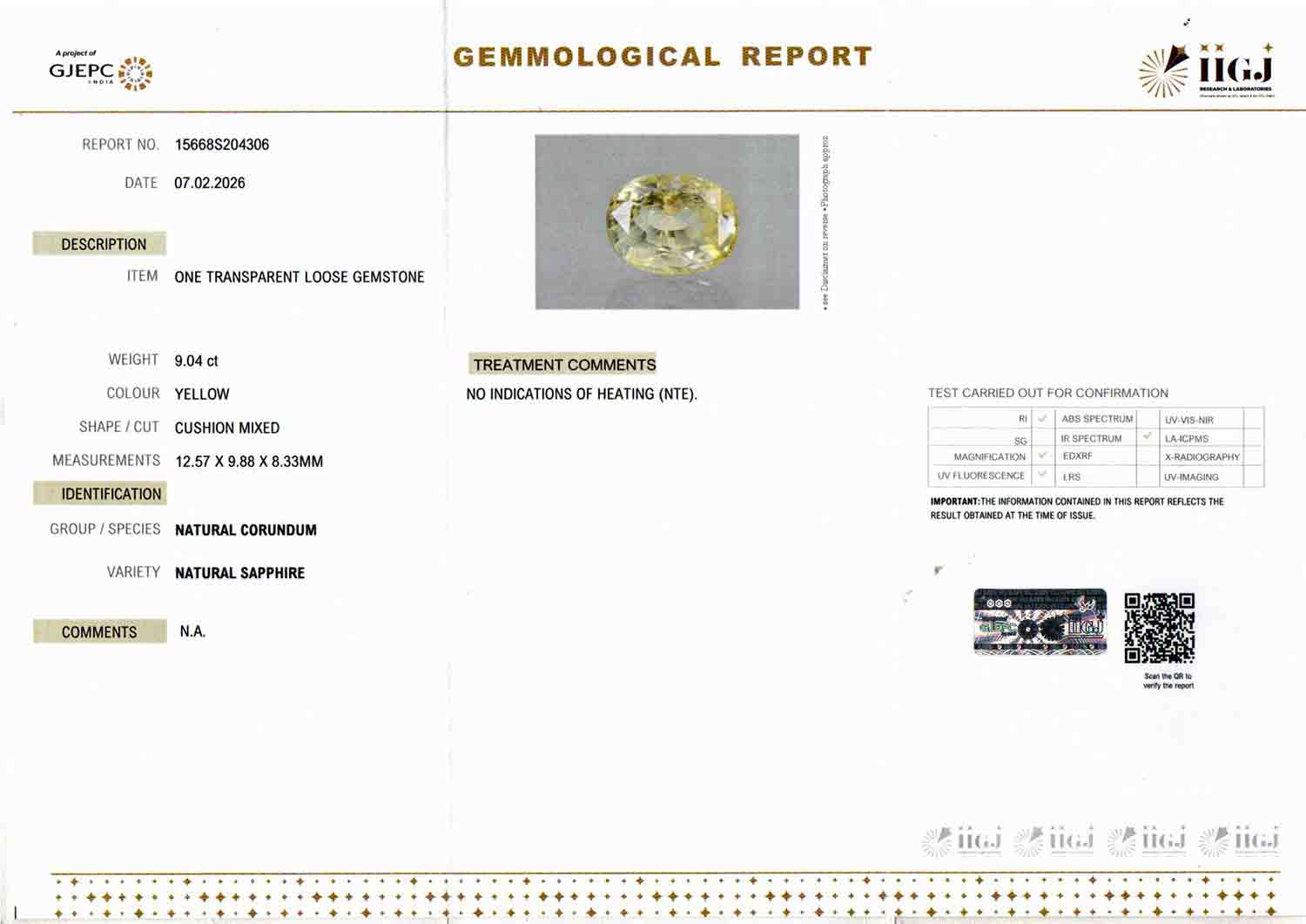 Ceylon Yellow Sapphire - 9.04 Carat Limited Quality CYS-3595