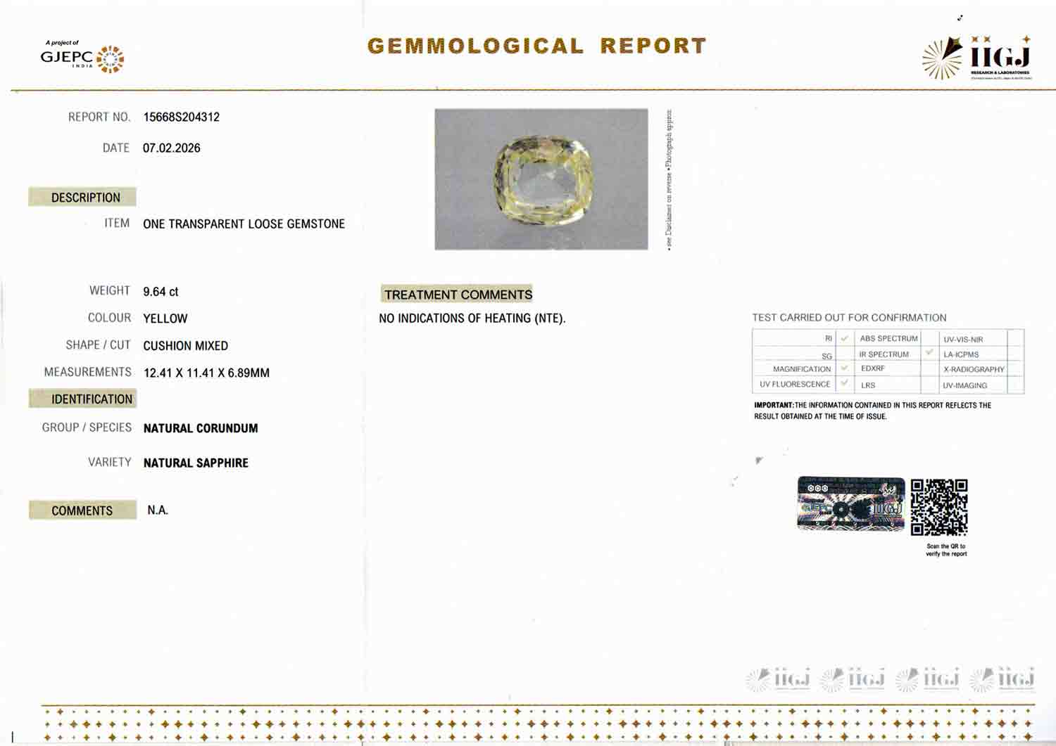 Ceylon Yellow Sapphire - 9.64 Carat Limited Quality CYS-3599