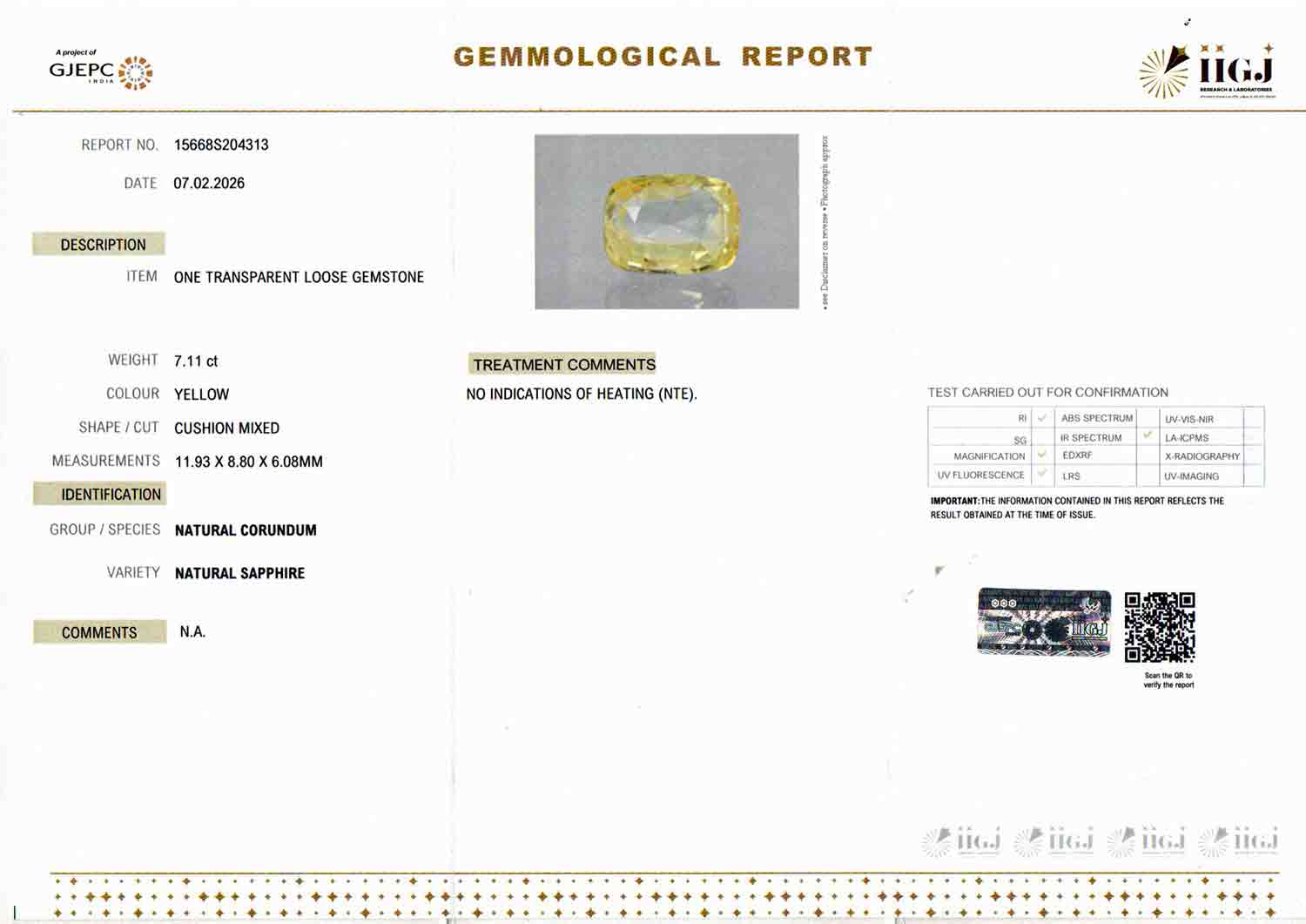 Yellow Sapphire - 7.11 Carats