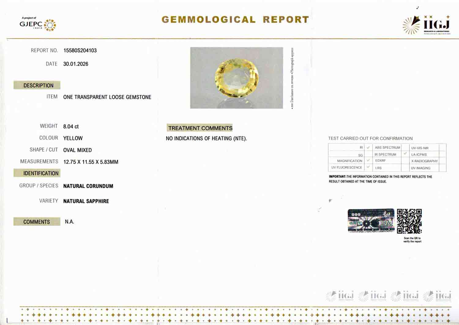 Ceylon Yellow Sapphire - 8.04 Carat Limited Quality CYS-3607