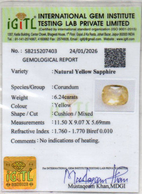Yellow Sapphire - 6.24 Carats