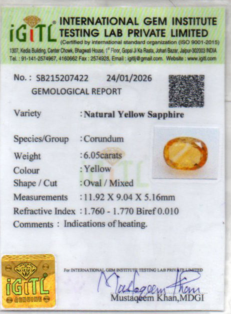 Yellow Sapphire - 6.05 Carats