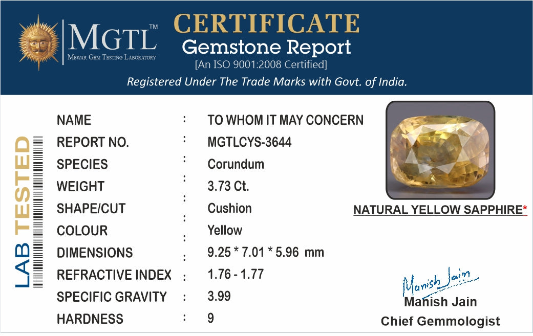 Ceylon Yellow Sapphire - 3.73 Carat Limited Quality CYS-3644