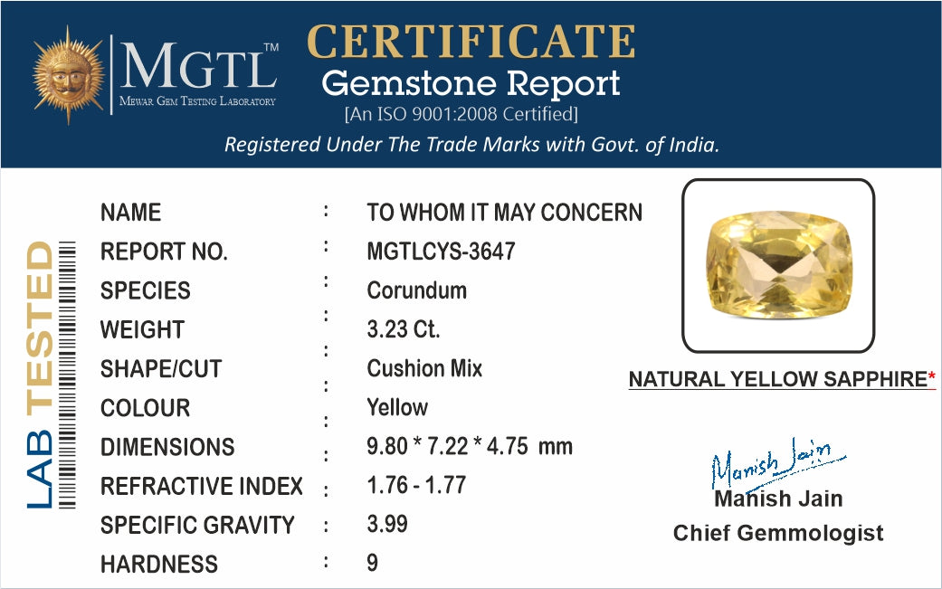 Yellow Sapphire - 3.23 Carats