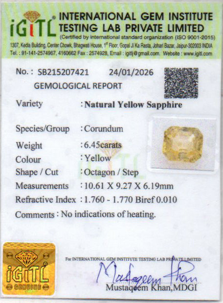 Ceylon Yellow Sapphire - 6.45 Carat Limited Quality CYS-3651