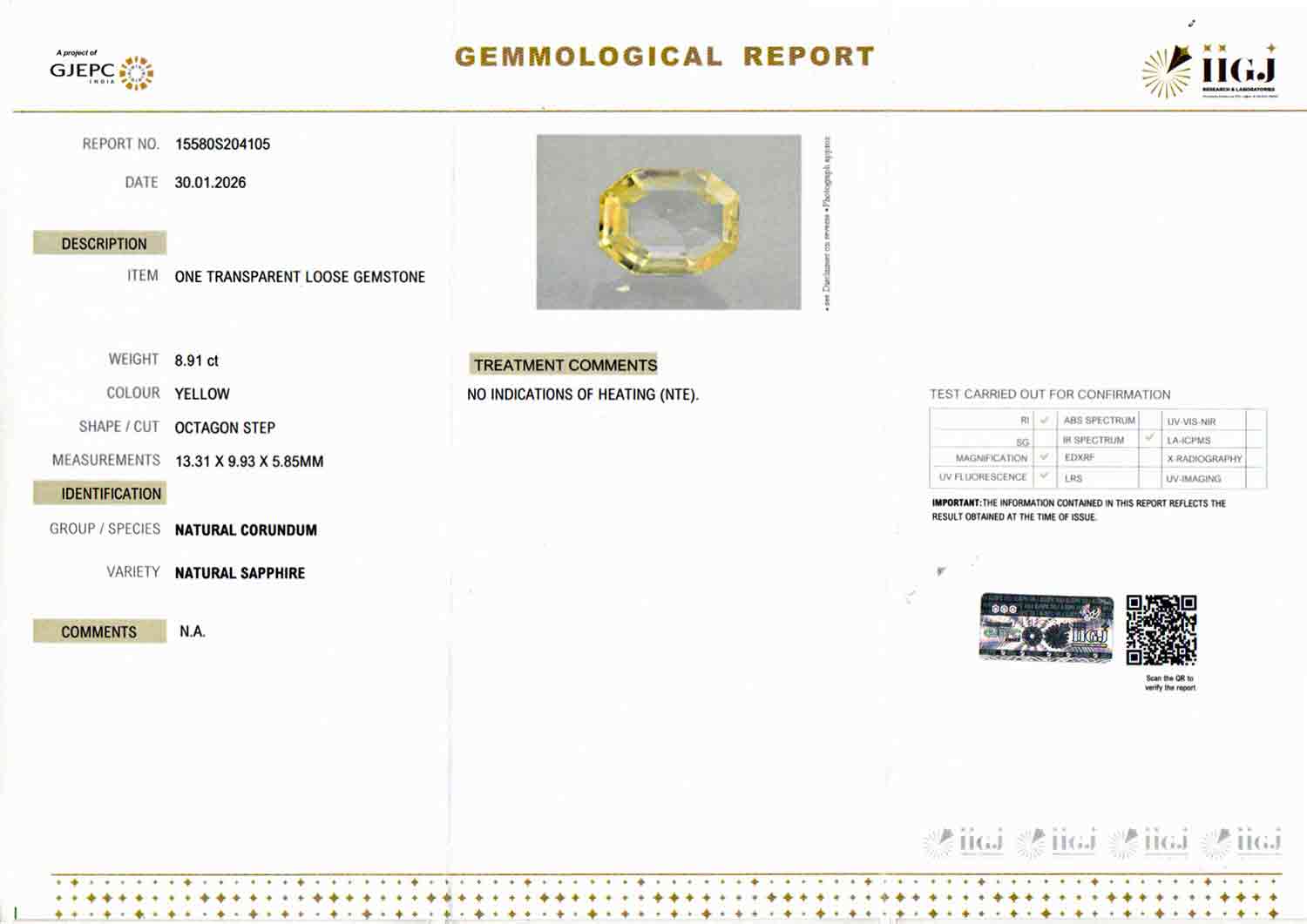 Ceylon Yellow Sapphire - 8.91 Carat Rare Quality CYS-3653