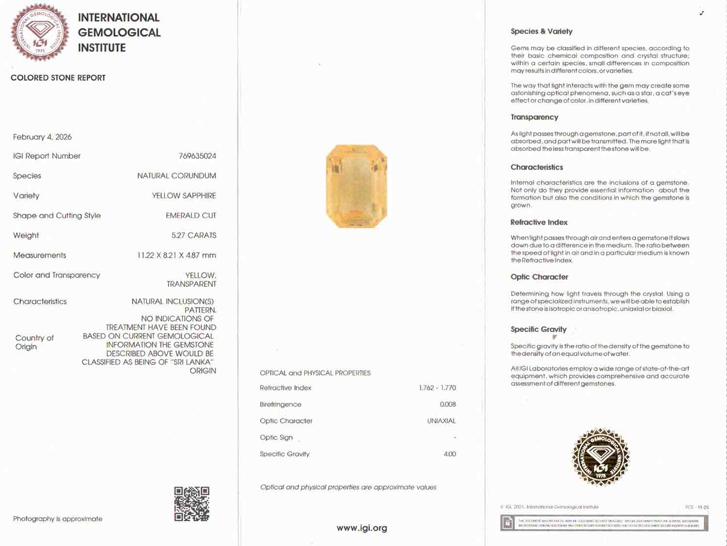 Yellow Sapphire - 5.27 Carats