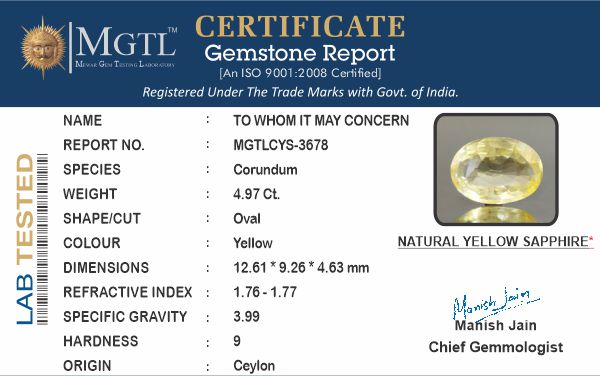 Yellow Sapphire - 4.97 Carats