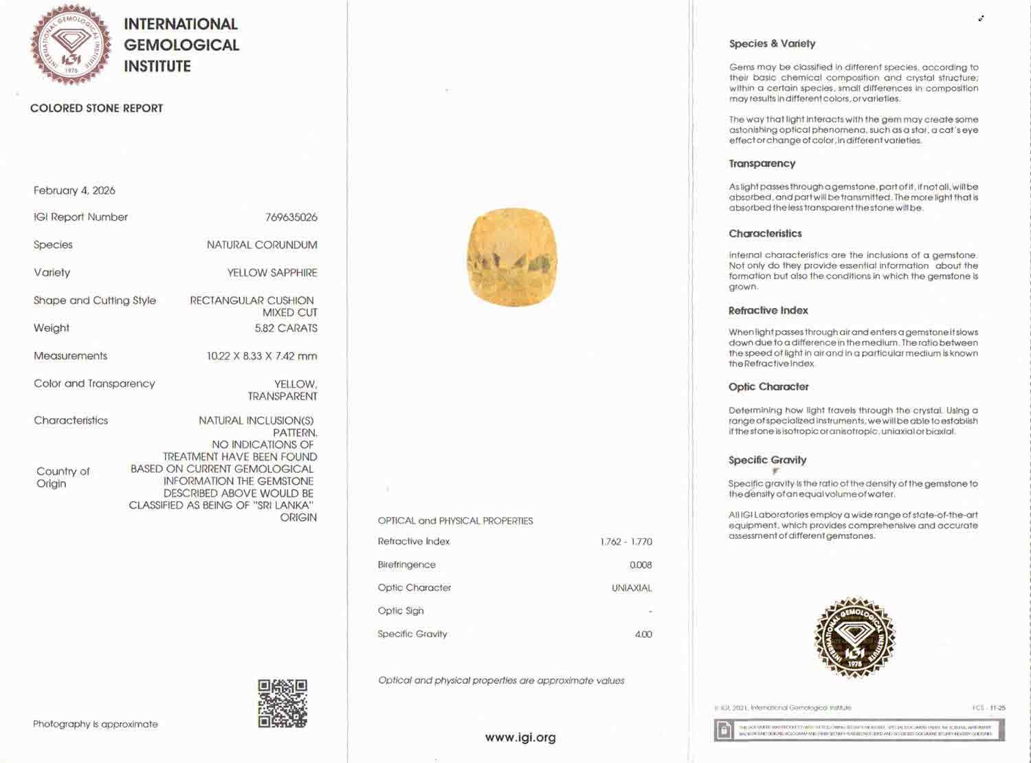 Yellow Sapphire - 5.82 Carats
