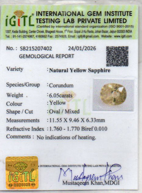 Yellow Sapphire - 6.05 Carats