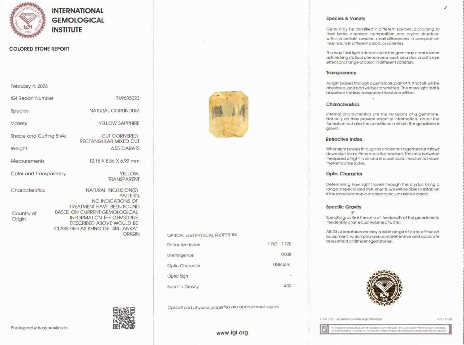 Yellow Sapphire - 6.55 Carats
