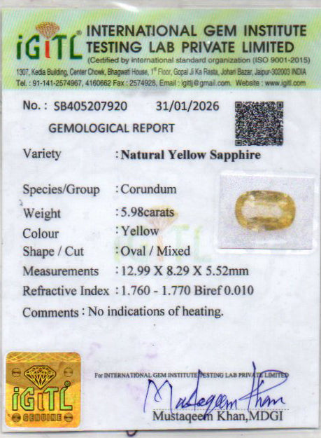 Yellow Sapphire - 5.98 Carats