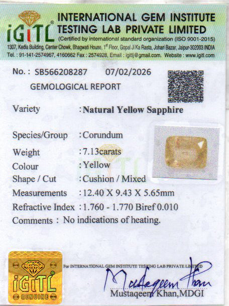 Yellow Sapphire - 7.13 Carats