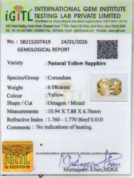 Yellow Sapphire - 6.08 Carats