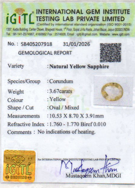 Yellow Sapphire - 3.67 Carats