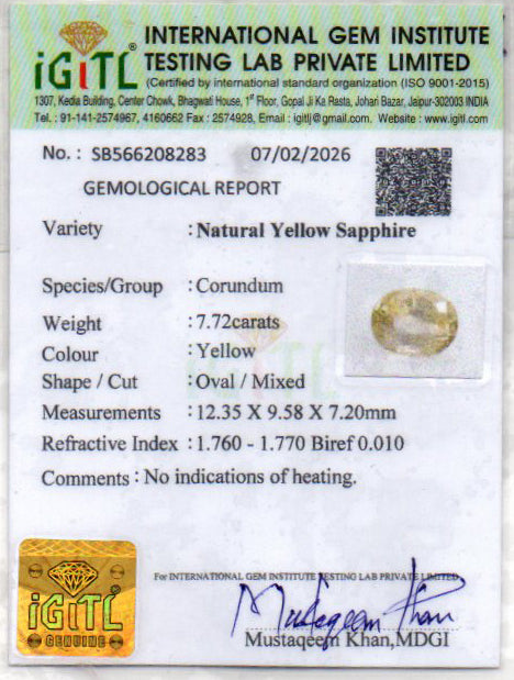 Yellow Sapphire - 7.72 Carats