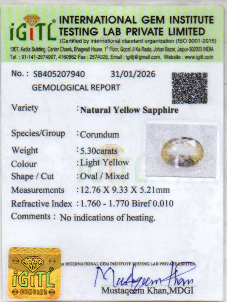 Yellow Sapphire - 5.30 Carats