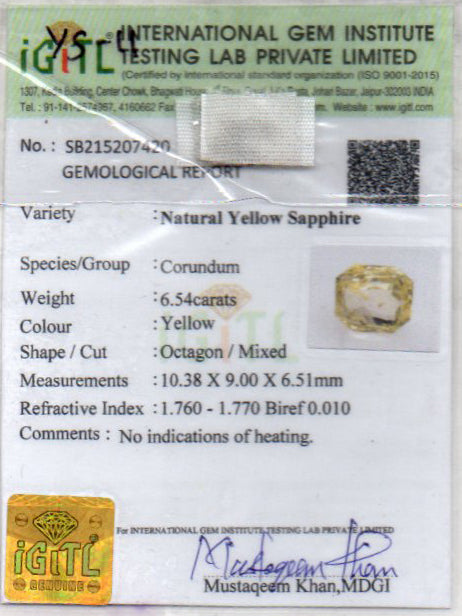 Yellow Sapphire - 6.54 Carats