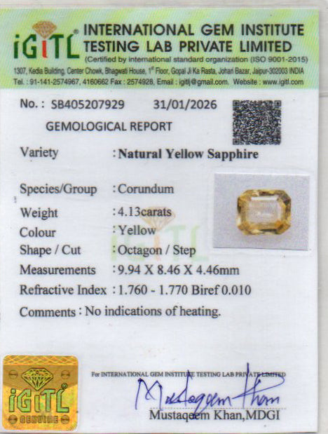 Yellow Sapphire - 4.13 Carats