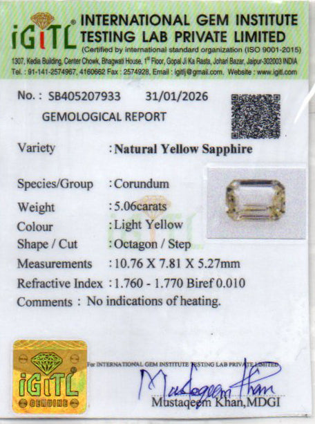 Yellow Sapphire - 5.06 Carats