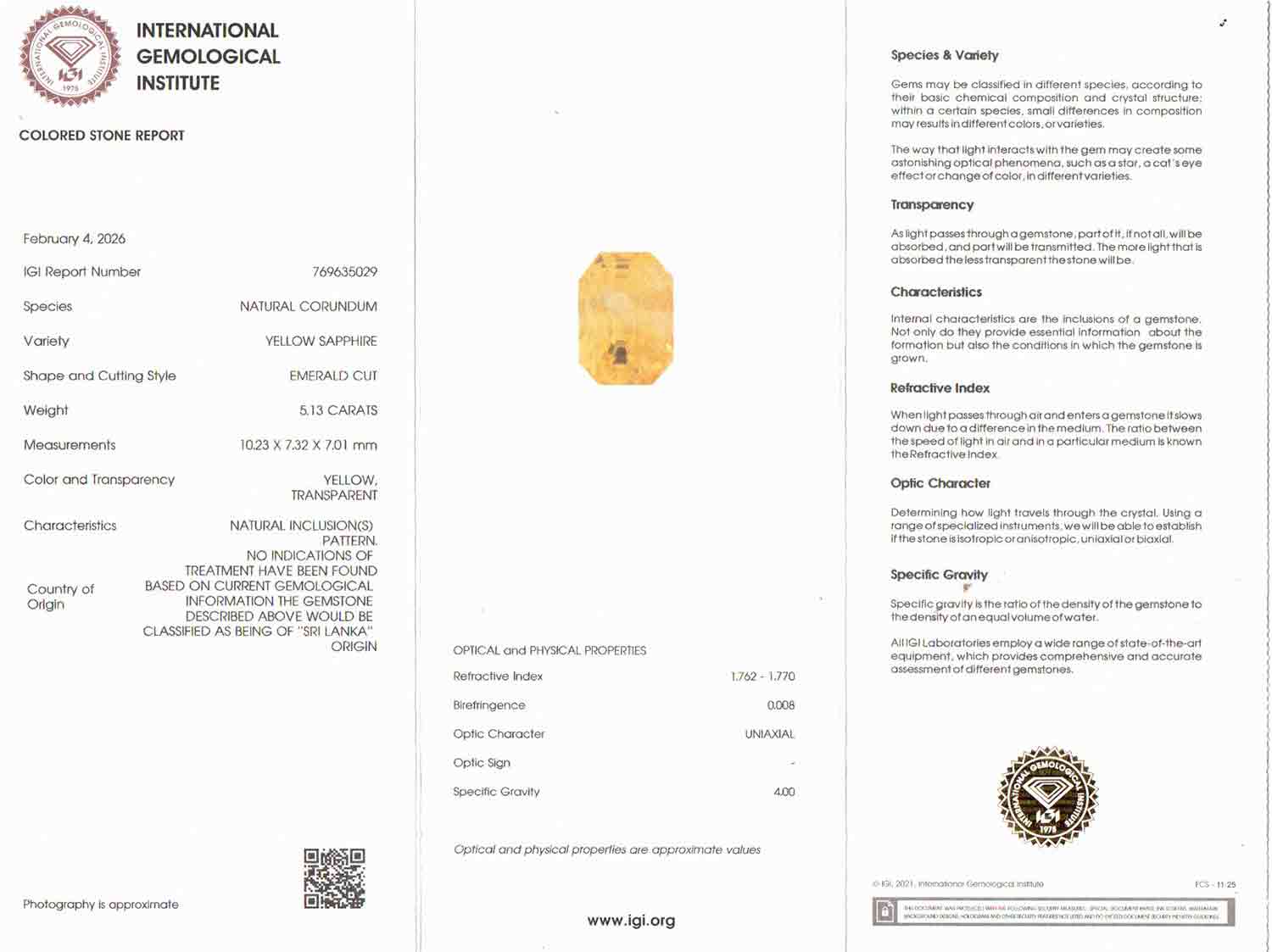 Yellow Sapphire - 5.13 Carats