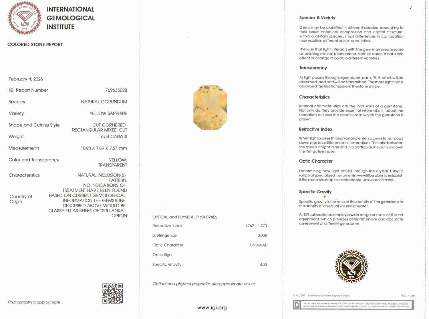 Yellow Sapphire - 6.54 Carats