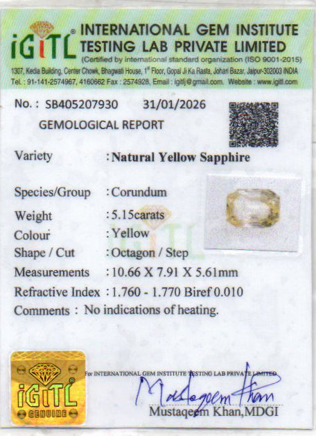 Yellow Sapphire - 5.15 Carats