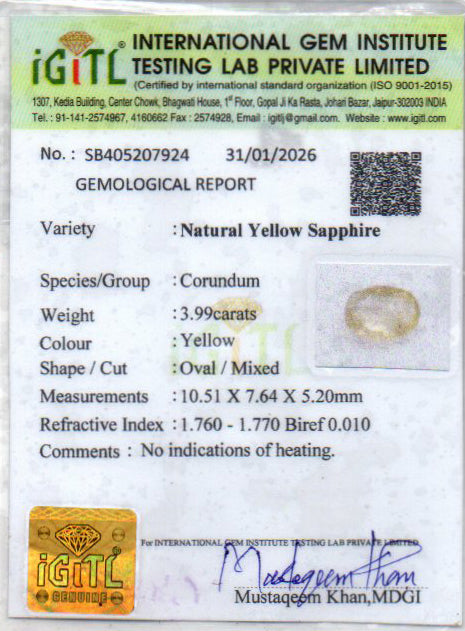 Yellow Sapphire - 3.99 Carats