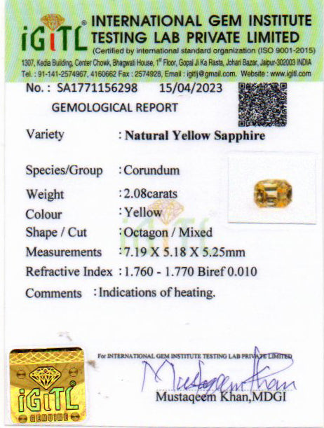 Yellow Sapphire - 2.08 Carats