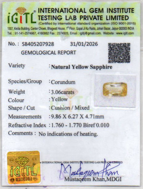 Yellow Sapphire - 3.06 Carats