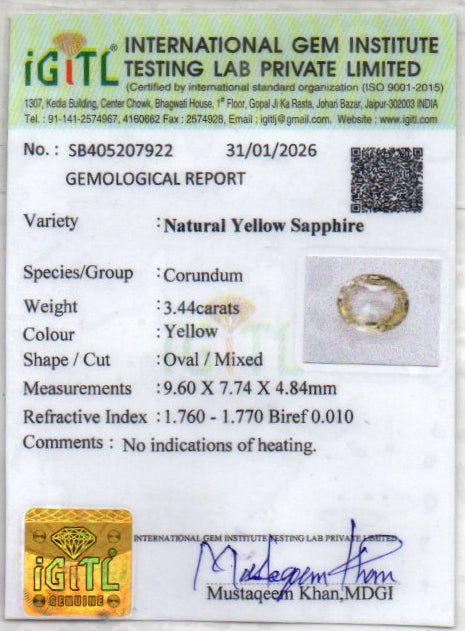 Yellow Sapphire - 3.44 Carats