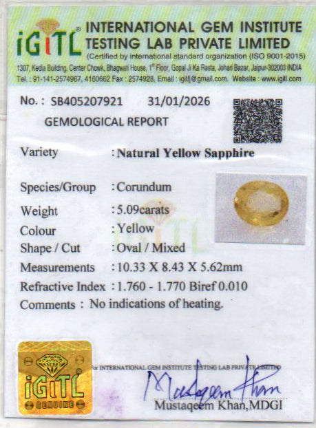Yellow Sapphire - 5.09 Carats