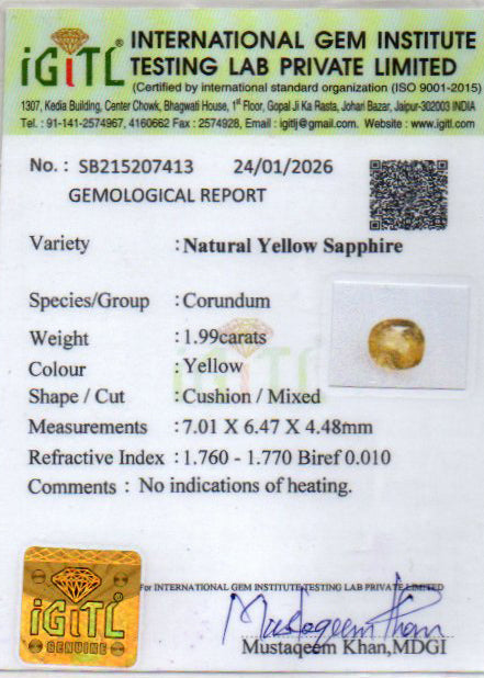 Yellow Sapphire - 1.99 Carats