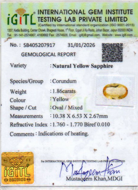 Yellow Sapphire - 1.86 Carats