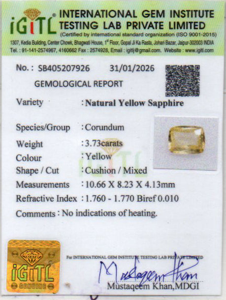 Yellow Sapphire - 3.73 Carats