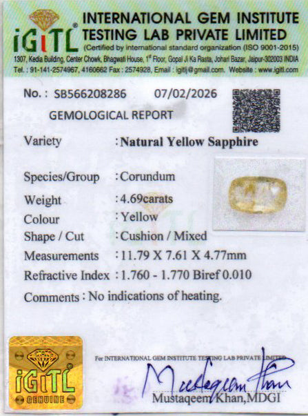 Yellow Sapphire - 4.69 Carats