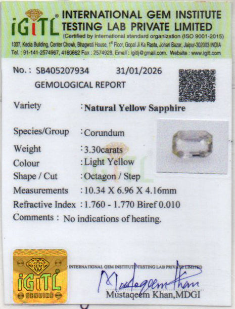 Yellow Sapphire - 3.30 Carats